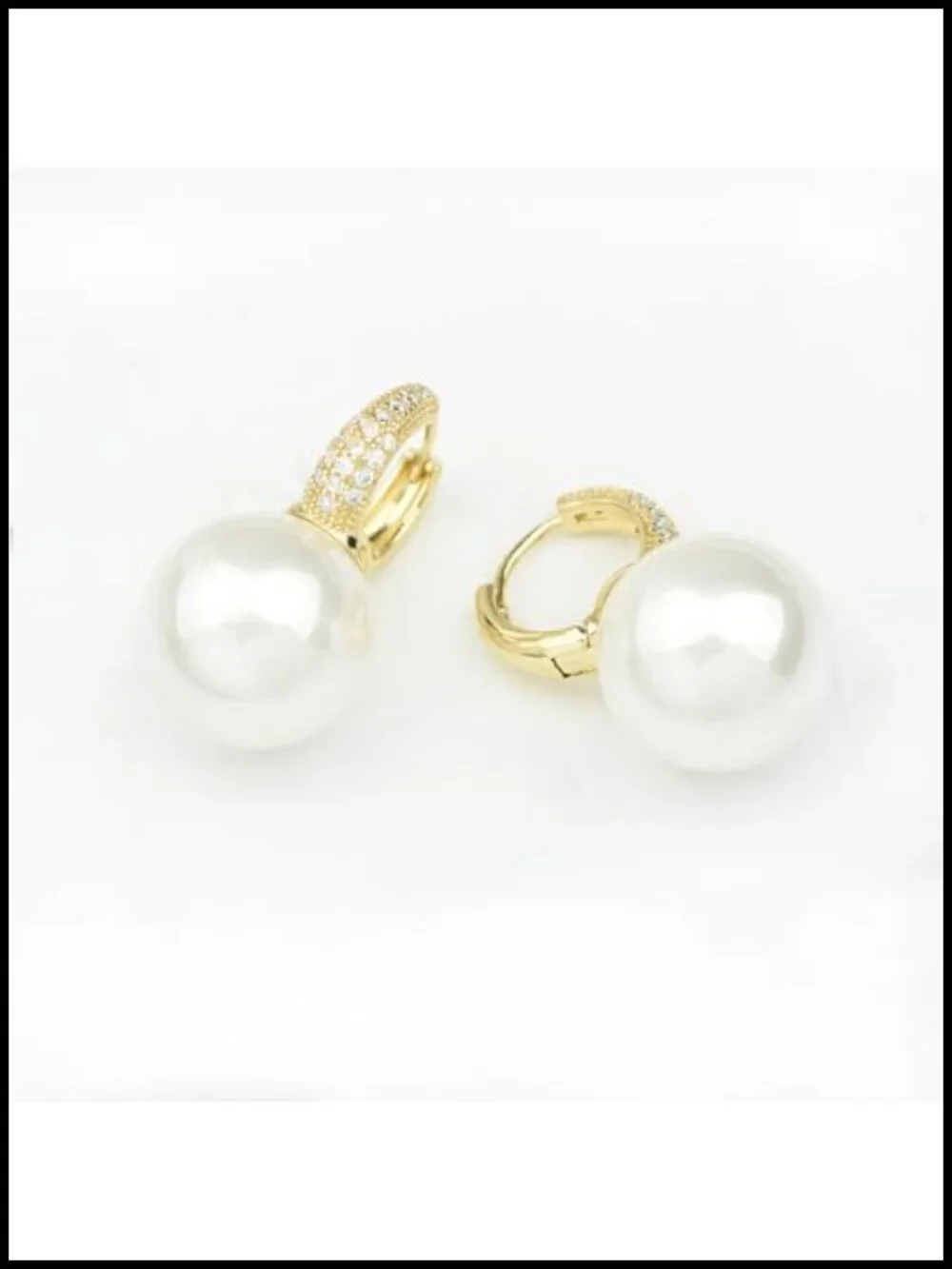 Gold Plated Pearl Drop Earrings with Crystal Zircon Huggie Hoops